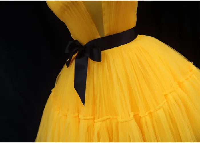 Yellow Tulle High Low Prom Dress, Yellow Formal Evening Dress ED0715