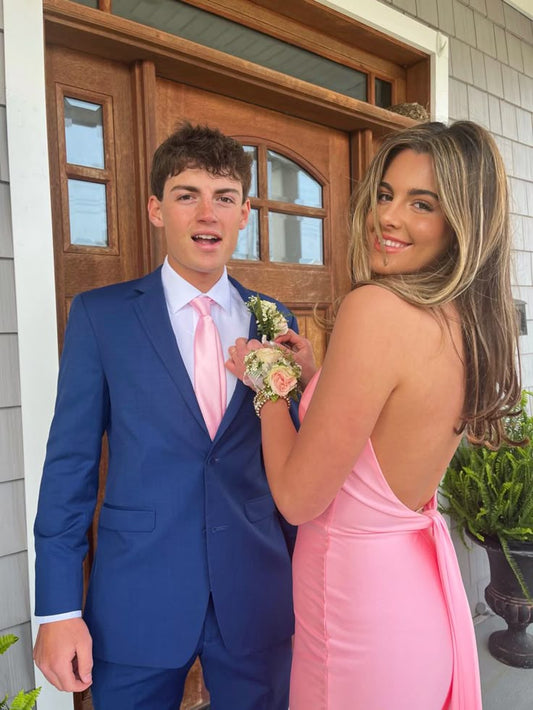 Elegant Pink Backless Sleeveless Mermaid Satin Long Prom Dress Bridesmaid Dress TP2774