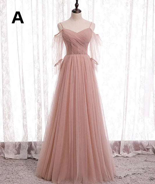 Elegant Pink Sweetheart A-Line Tulle Party Dress Evening Gown Bridesmaid Dress TP4292