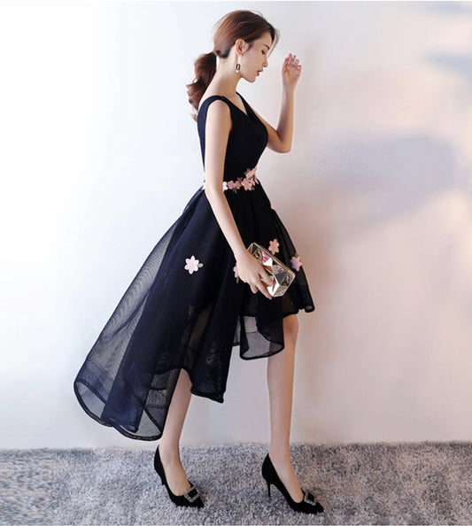 Dark blue high low prom dress, evening dress 7781