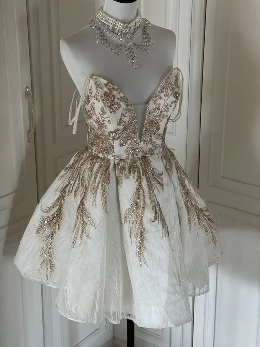 White Gold Sequins Shiny Gorgeous Cute Elegant Sophisticated Short Princess Sequin Homecoming Dress Prom Dress Evening Dress Party Dress gh4166