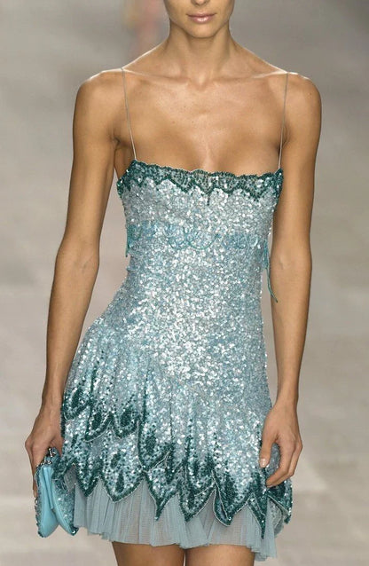 Sparkly Blue Strapless Sequin Homecoming Dress Spaghetti Straps Cocktail Dress Birthday Outfits SH3502