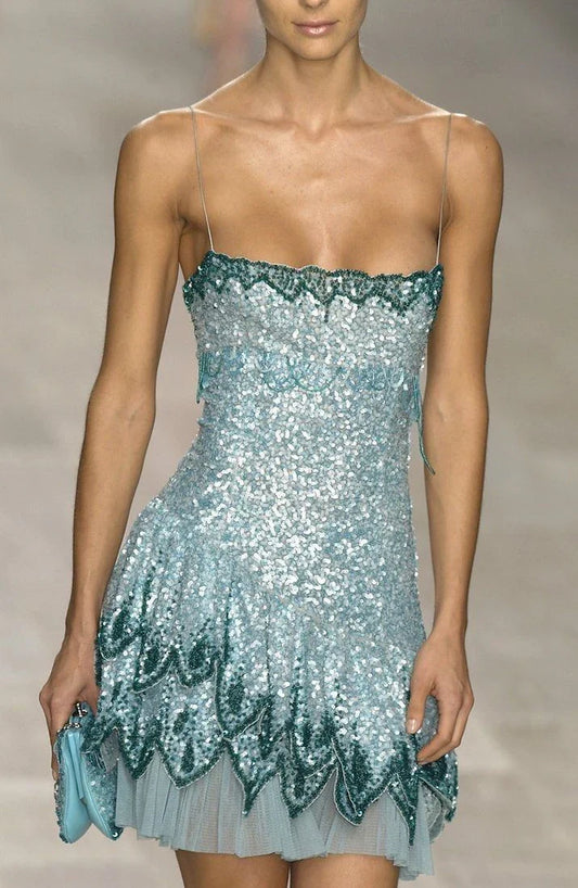 Sparkly Blue Strapless Sequin Homecoming Dress Spaghetti Straps Cocktail Dress Birthday Outfits SH3502