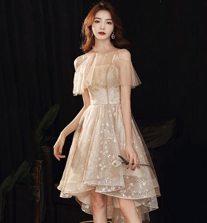 Cute tulle high low prom dress shiny evening dress  8444