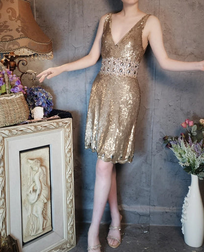 Gold gorgeous vintage beaded sequins elegant long sequin homecoming dress prom dress evening dress cocktail party dress gh4798