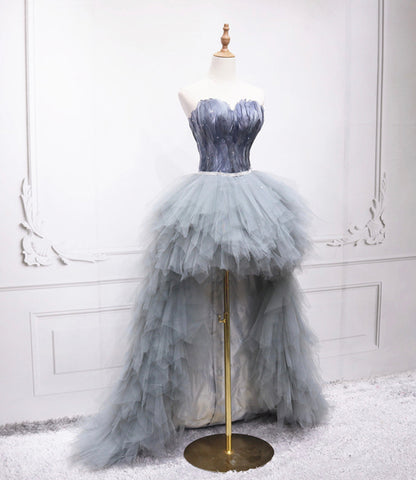 Unique tulle high low prom dress A line evening dress  8578