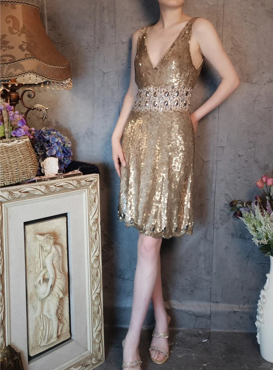 Gold gorgeous vintage beaded sequins elegant long sequin homecoming dress prom dress evening dress cocktail party dress gh4798