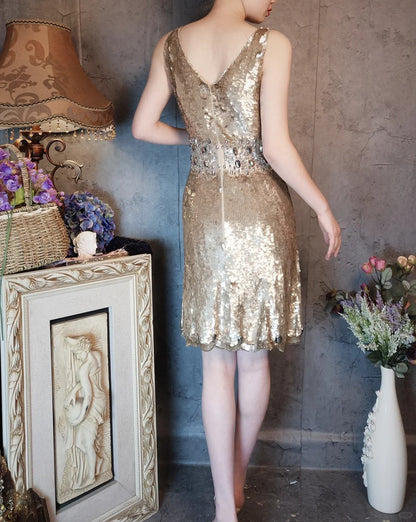 Gold gorgeous vintage beaded sequins elegant long sequin homecoming dress prom dress evening dress cocktail party dress gh4798