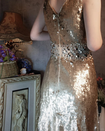 Gold gorgeous vintage beaded sequins elegant long sequin homecoming dress prom dress evening dress cocktail party dress gh4798