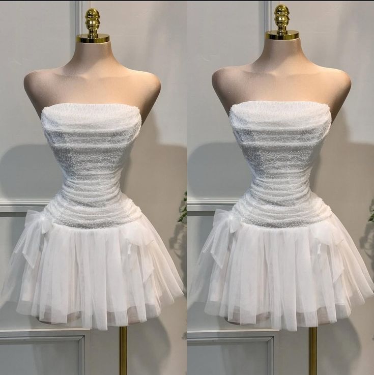 Simple Ball Gown Strapless White Sequin Homecoming Dress Summer Hoco Dresses Cocktail Dress DP1855