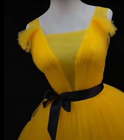 Yellow Tulle High Low Prom Dress, Yellow Formal Evening Dress ED0715