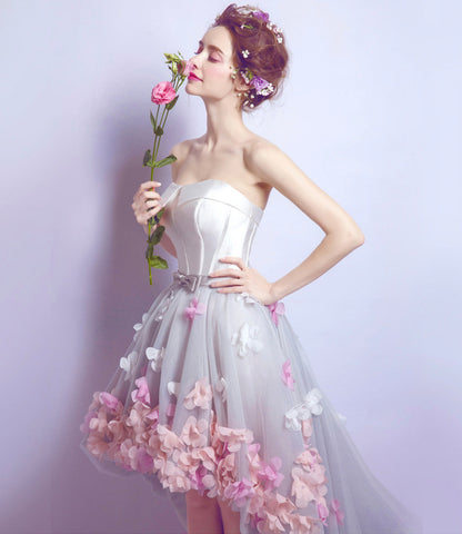 Cute tulle high low prom dress white evening dress  8899