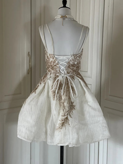 White Gold Sequins Shiny Gorgeous Cute Elegant Sophisticated Short Princess Sequin Homecoming Dress Prom Dress Evening Dress Party Dress gh4166